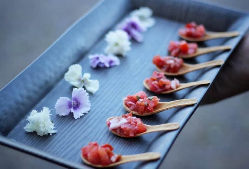 fresh tomato appetizer presented in Flavor Fulz edible spoon