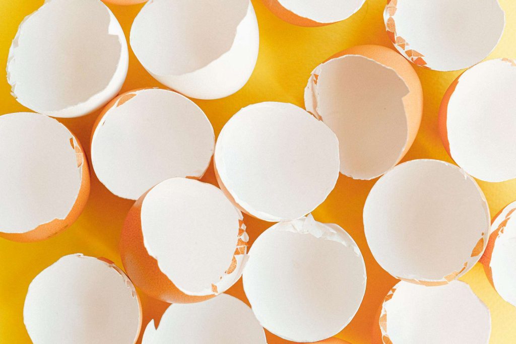 Broken Eggshells on a Yellow Background